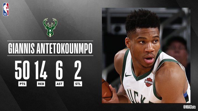 NBA官方评选今日最佳数据：字母哥50+14+6当选