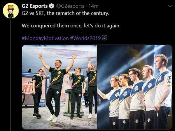 G2官推表示:我们战胜过SKT,半决赛再来一次