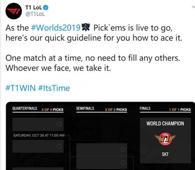 SKT官推晒出淘汰赛预测图:人挡杀人,佛挡杀佛